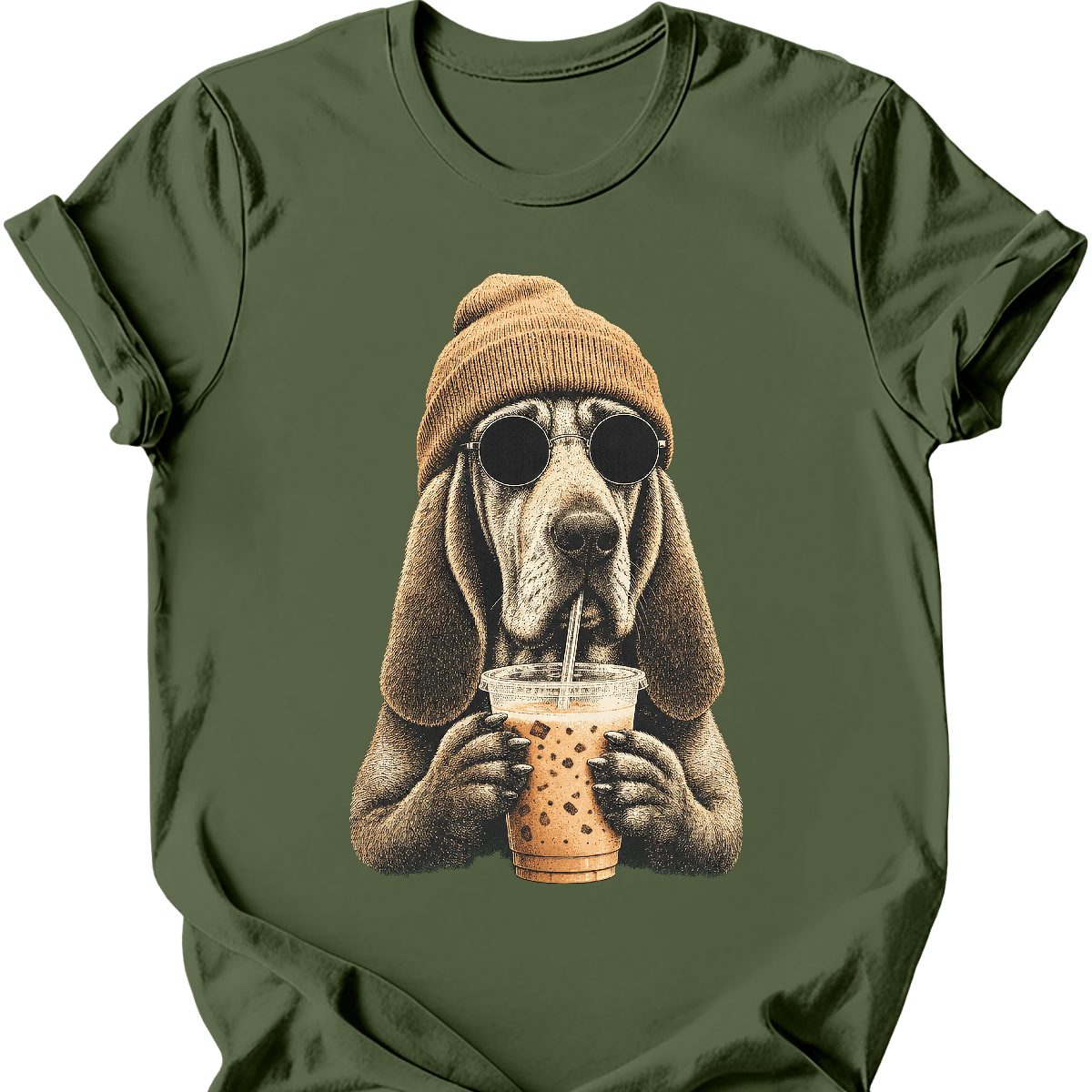 bloodhound hipster dog tee military green