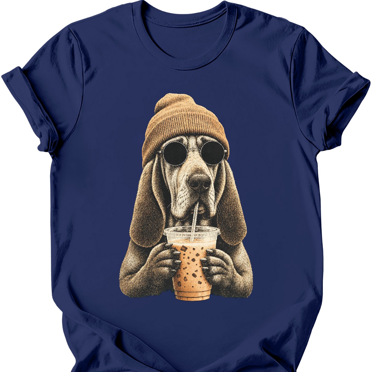 bloodhound hipster dog tee navy