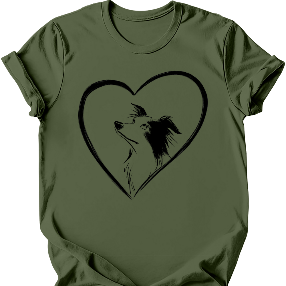 Border Collie heart dog tee military green