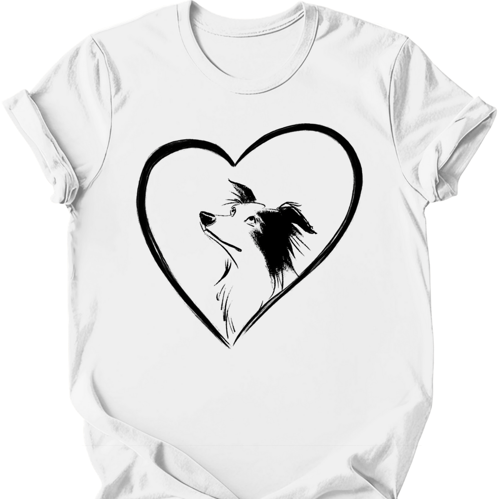 Border Collie heart dog tee white