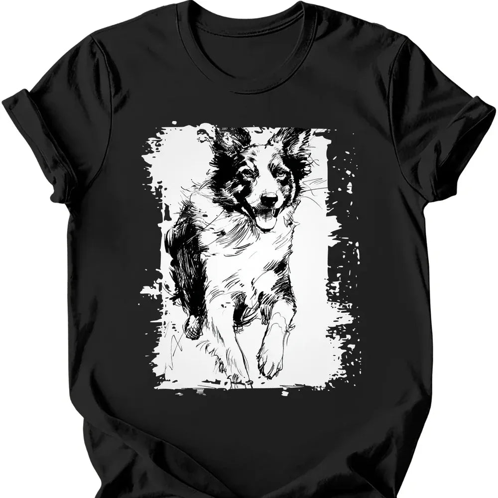 Border Collie running dog tee black
