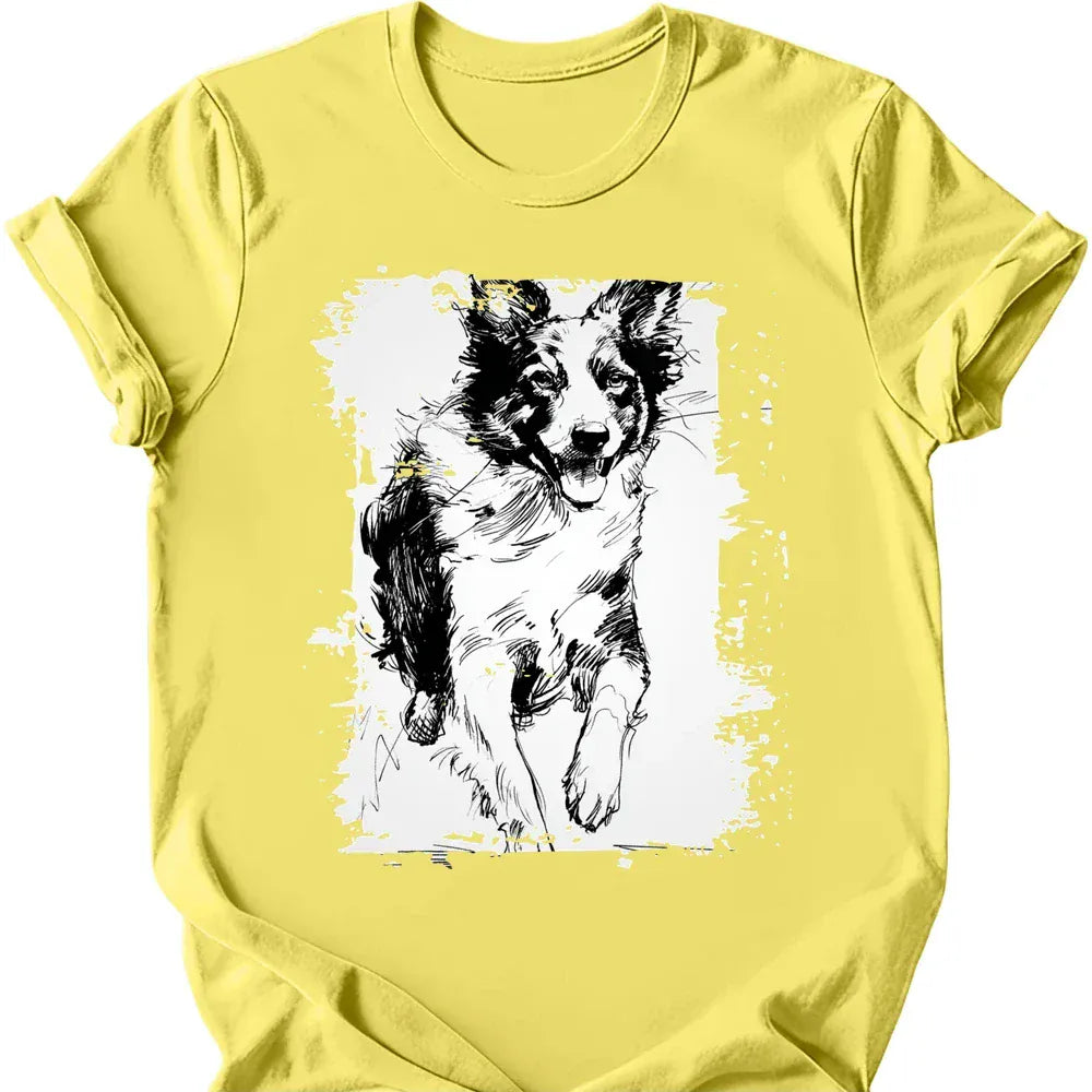 Border Collie running dog tee cornsilk