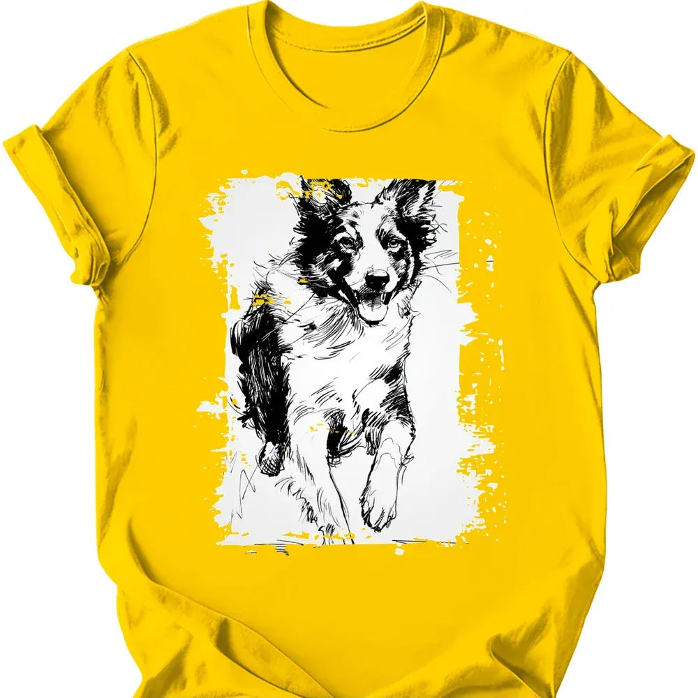 Border Collie running dog tee daisy