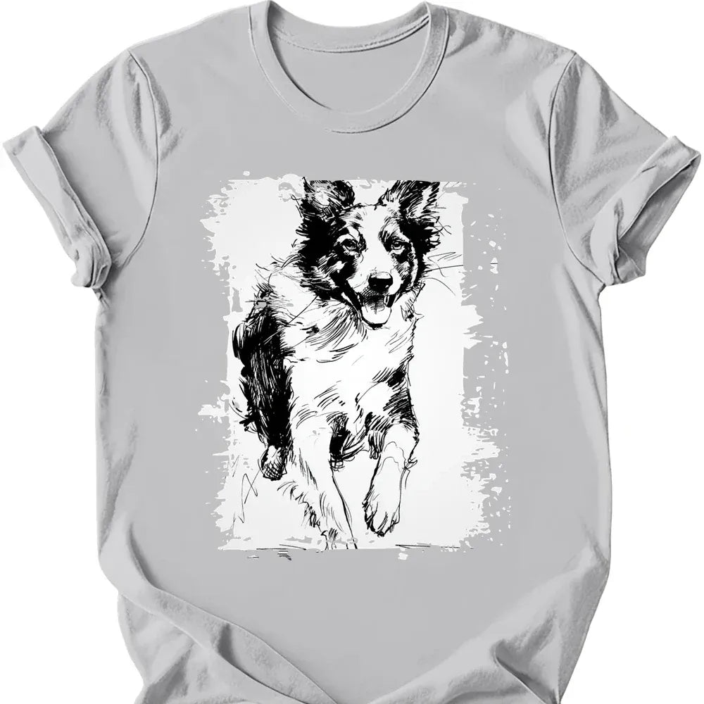 Border Collie running dog tee ice grey