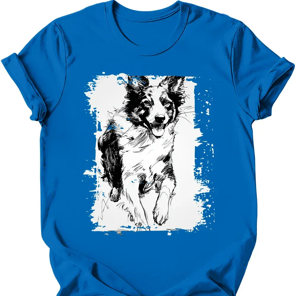 Border Collie running dog tee royal