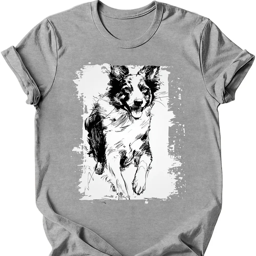 Border Collie running dog tee sport grey