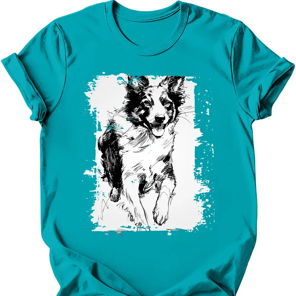 Border Collie running dog tee tropical blue