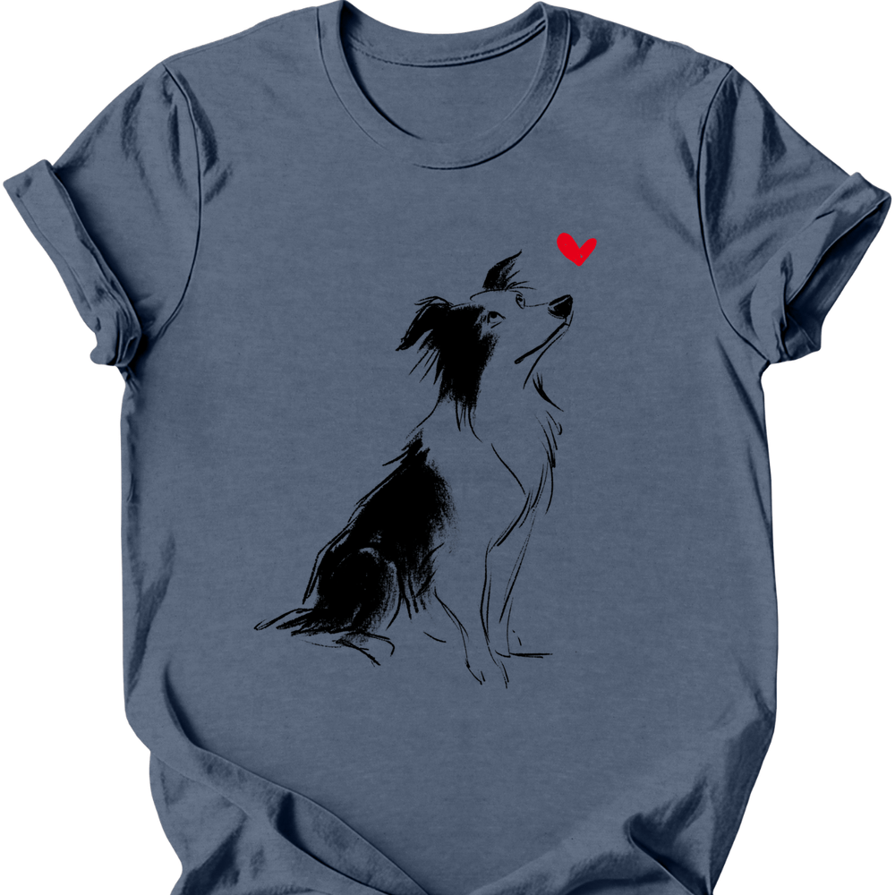 Border Collie sketch tee heather indigo