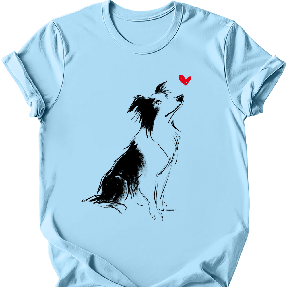 Border Collie sketch tee light blue