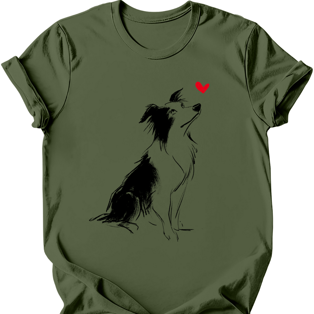Border Collie sketch tee military green