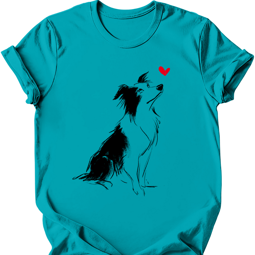 Border Collie sketch tee tropical blue