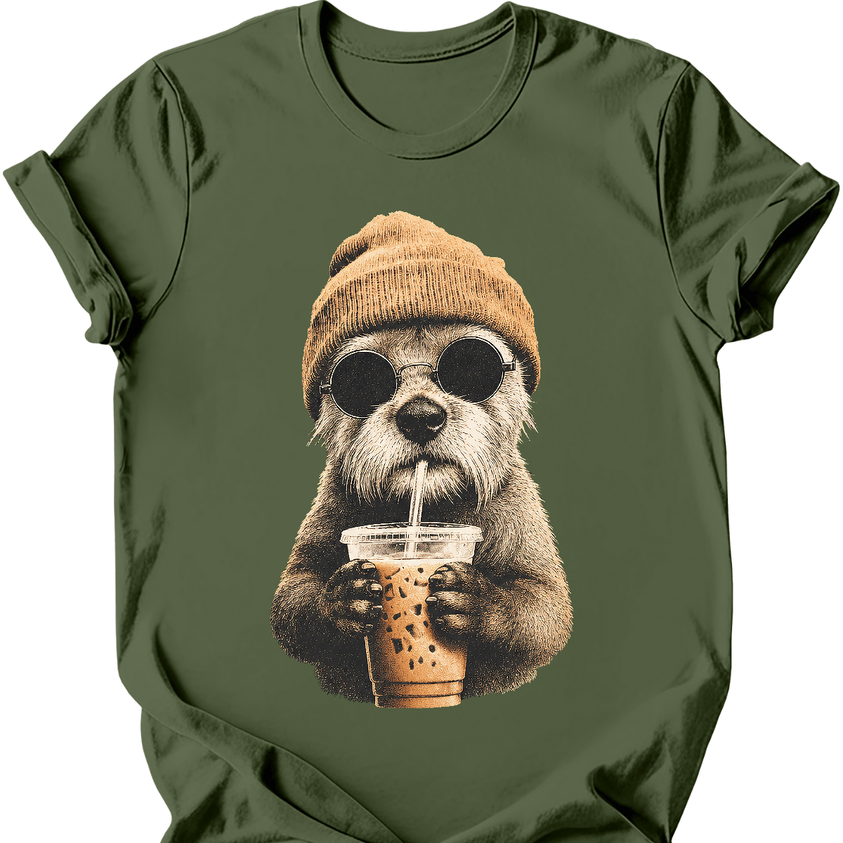 border terrier hipster dog tee military green