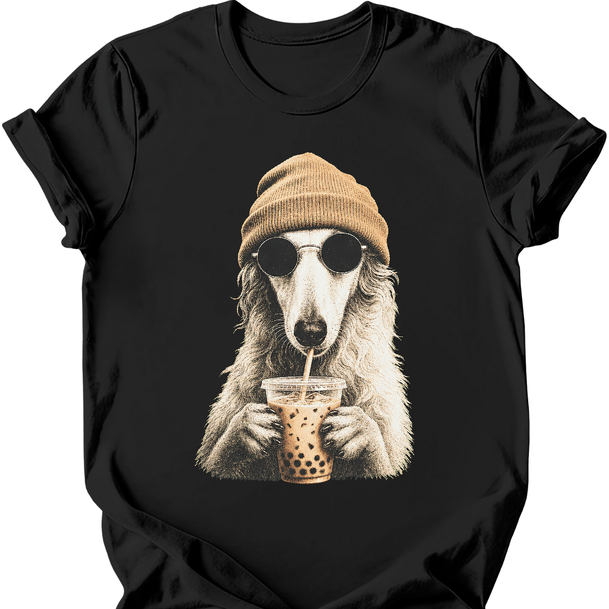 borzoi hipster dog tee black