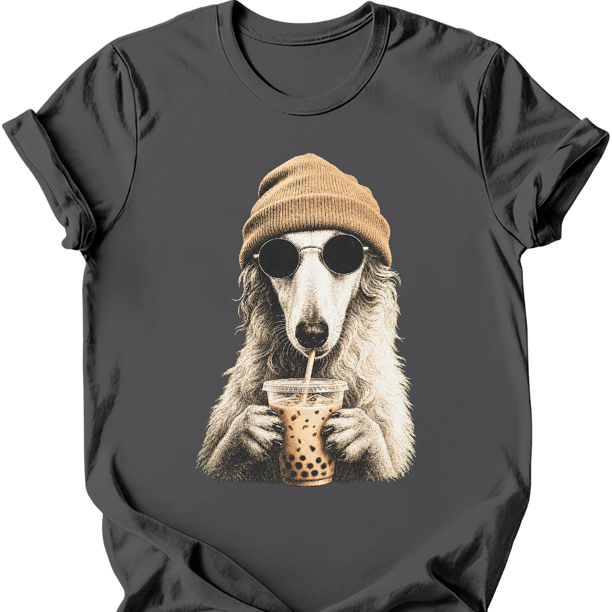 borzoi hipster dog tee charcoal