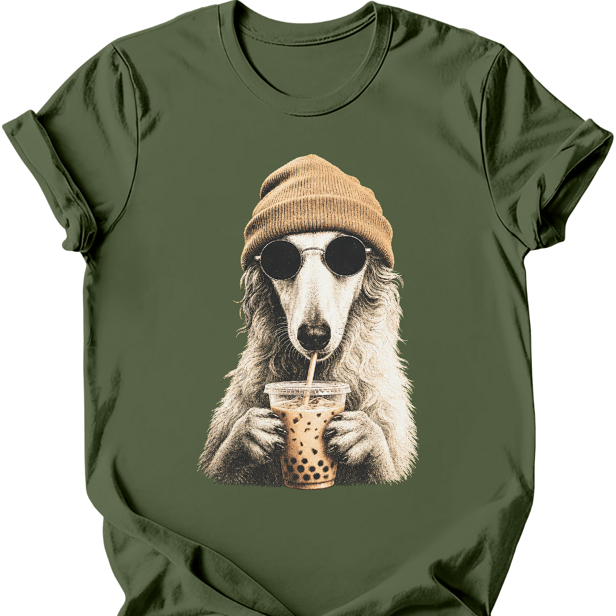 borzoi hipster dog tee military green