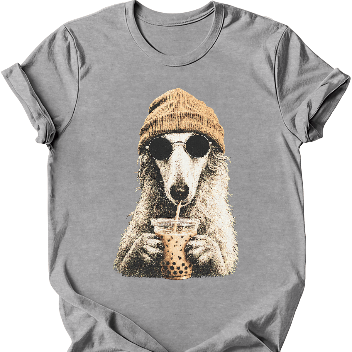 borzoi hipster dog tee sport grey