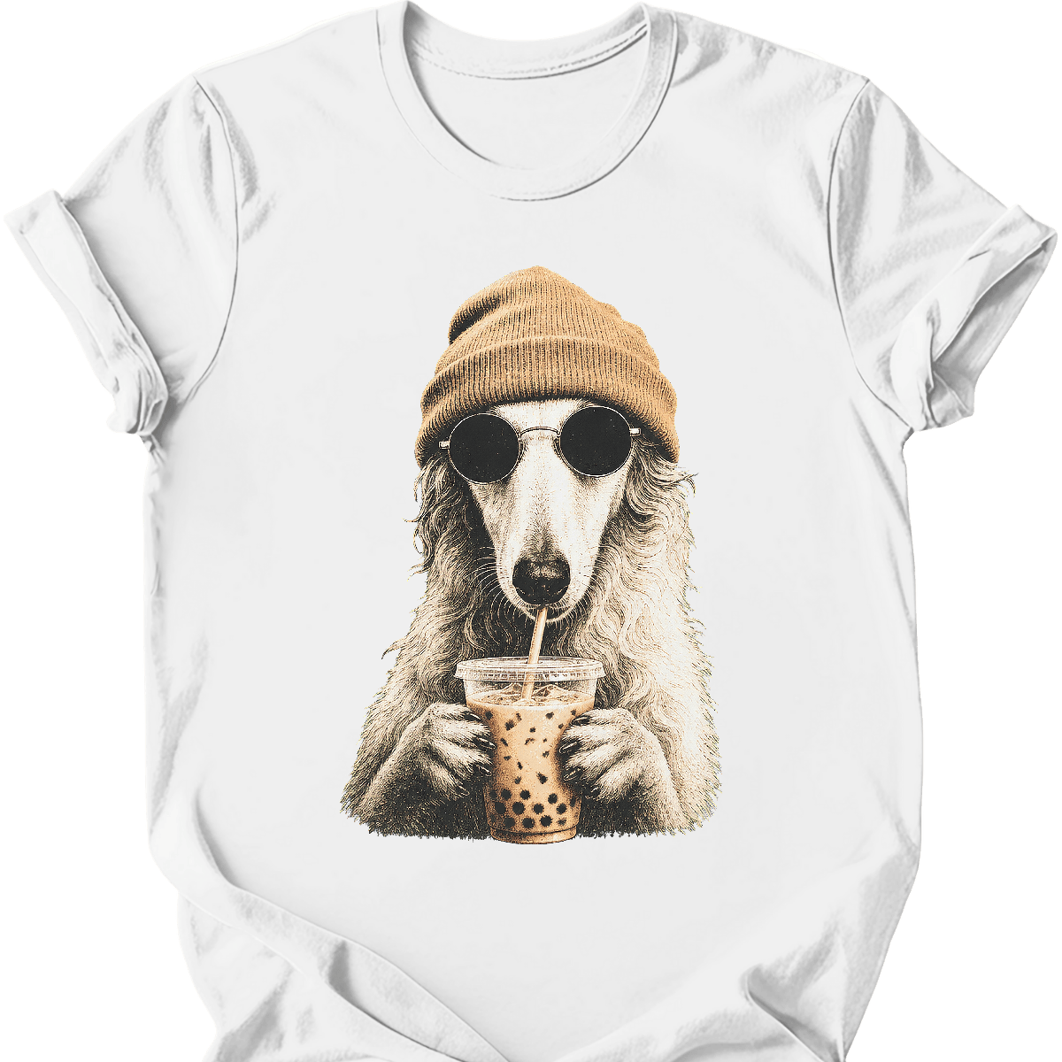 borzoi hipster dog tee white