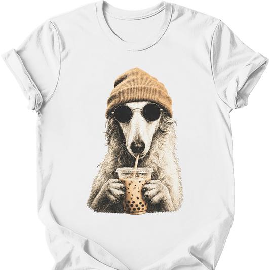borzoi hipster dog tee white