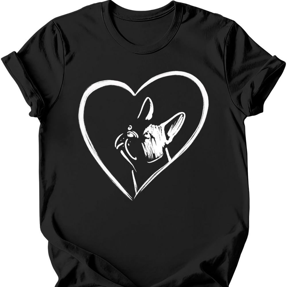 Boston Terrier heart dog tee black