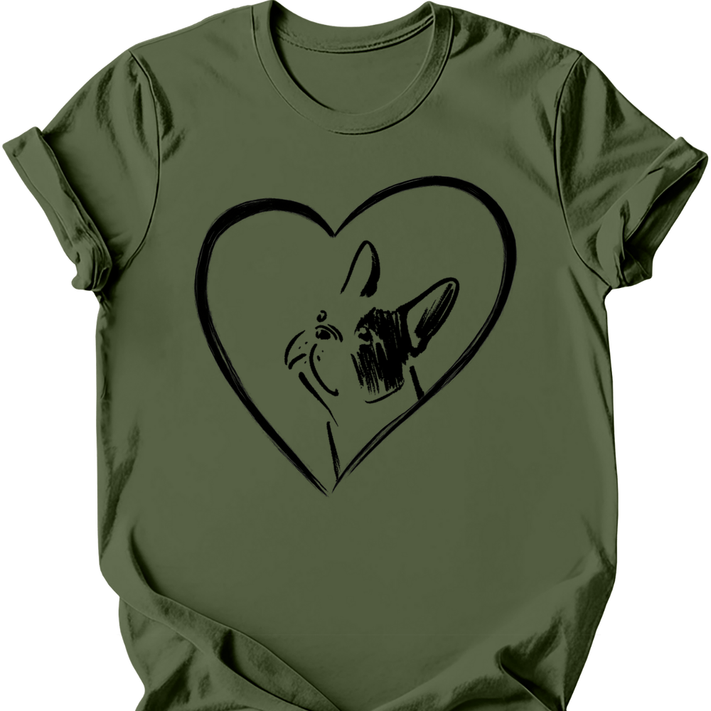Boston Terrier heart dog tee military green