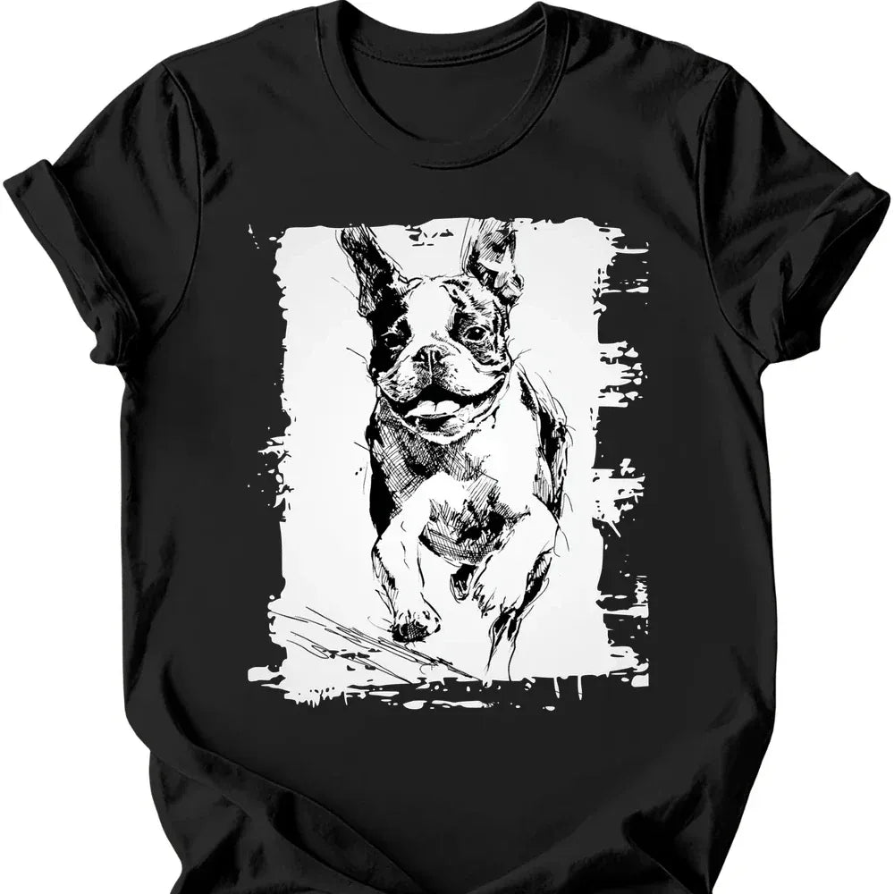 Boston Terrier running dog tee black