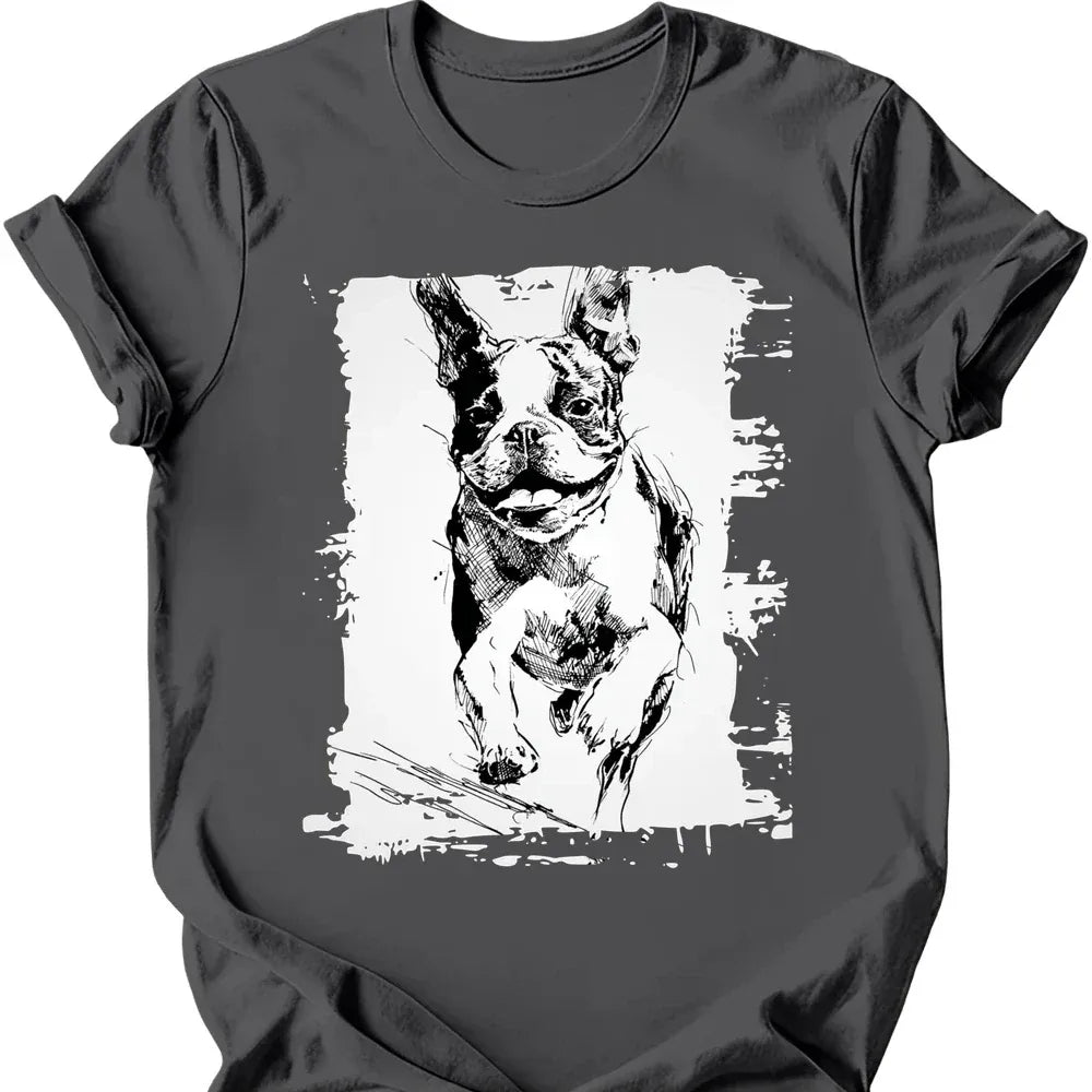 Boston Terrier running dog tee charcoal