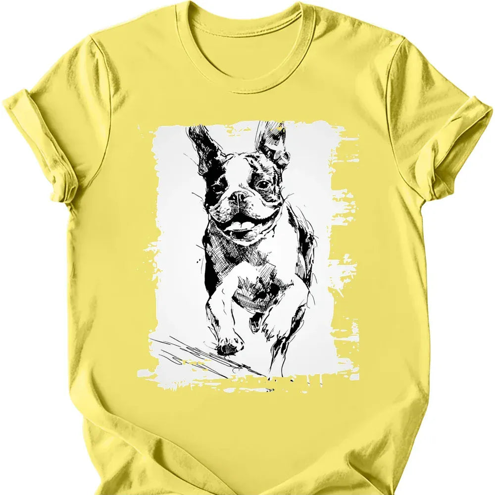 Boston Terrier running dog tee cornsilk