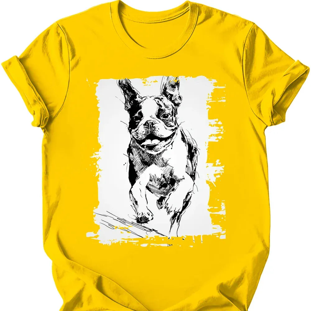 Boston Terrier running dog tee daisy