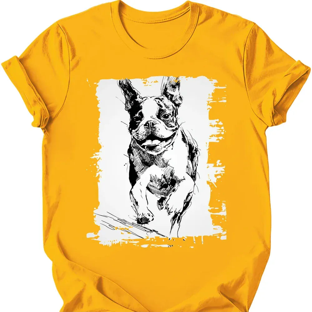 Boston Terrier running dog tee gold