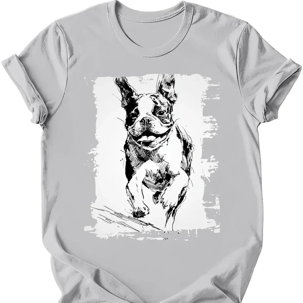 Boston Terrier running dog tee ice grey