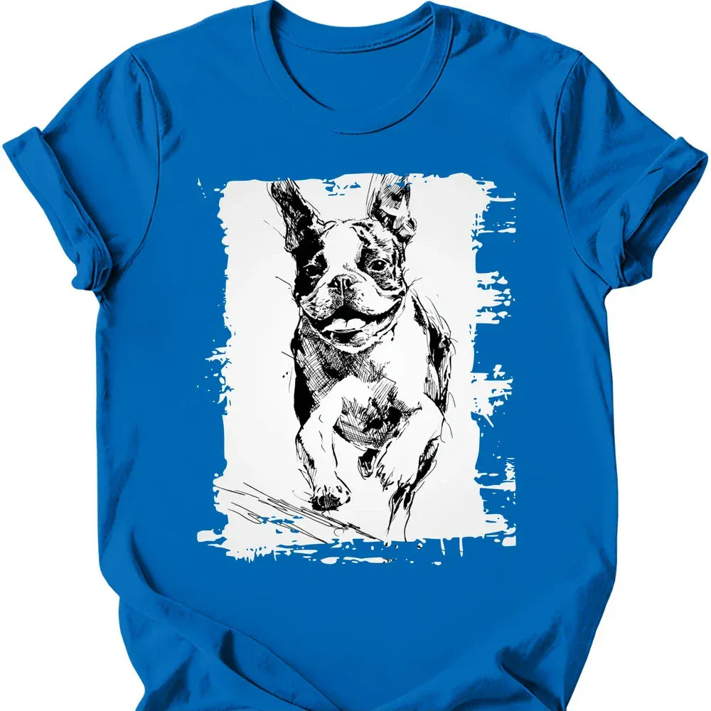 Boston Terrier running dog tee royal