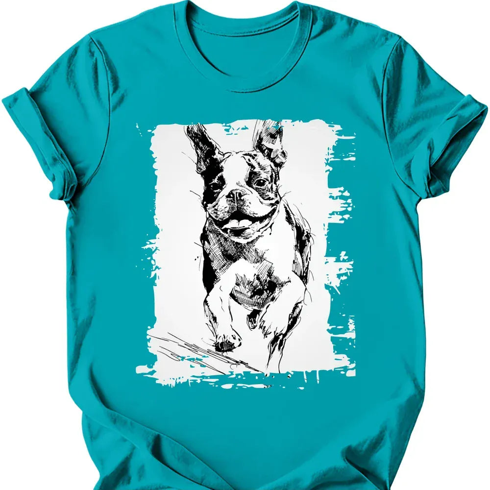 Boston Terrier running dog tee tropical blue