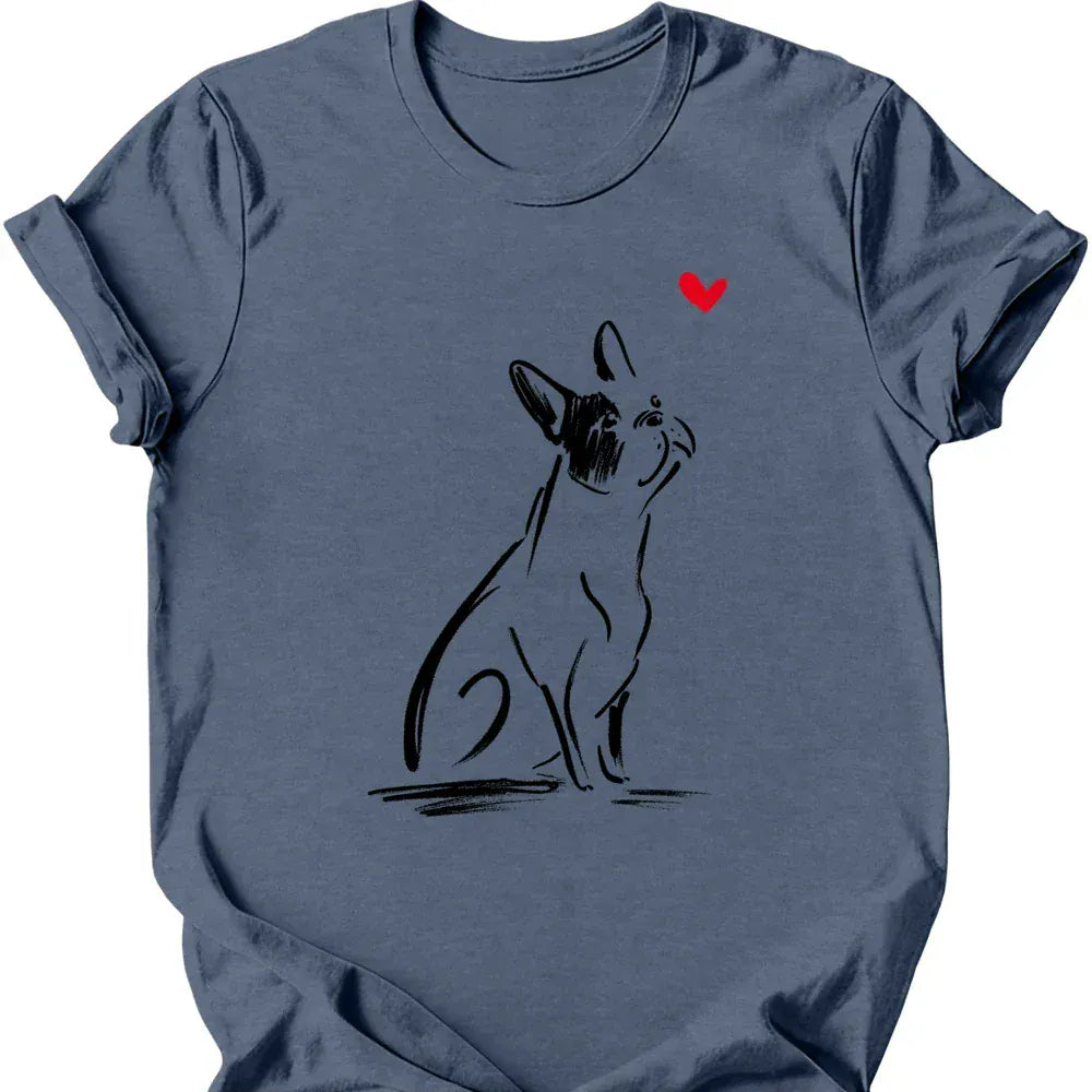 Boston Terrier sketch tee heather indigo