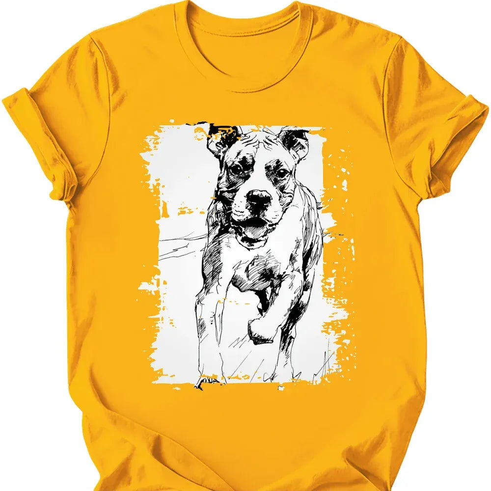 Boxer running dog tee gold