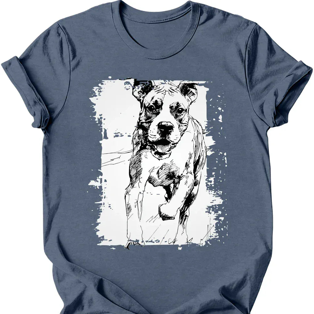 Boxer running dog tee heather indigo