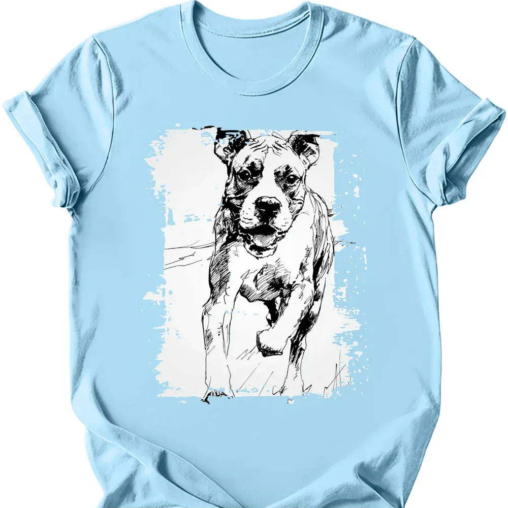 Boxer running dog tee light blue