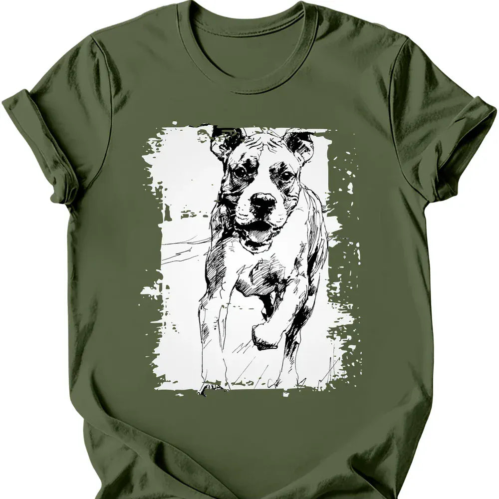 Boxer running dog tee military green