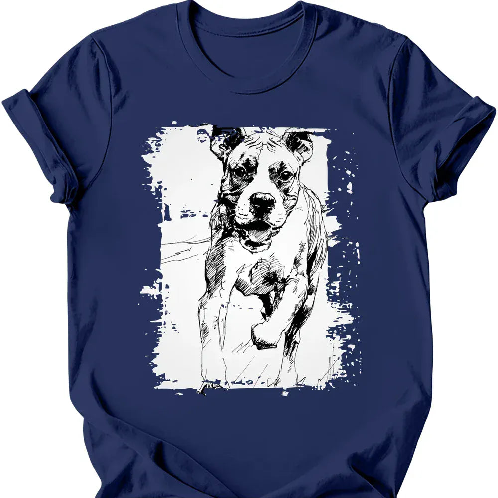 Boxer running dog tee navy