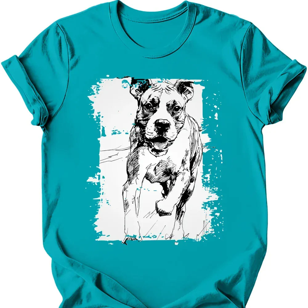 Boxer running dog tee tropical blue