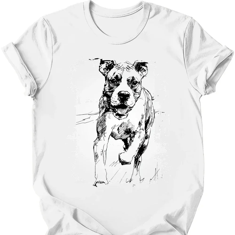 Boxer running dog tee white