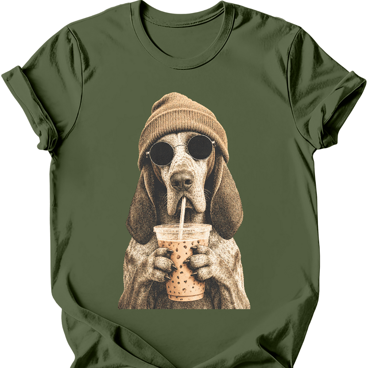 bracco italiano hipster dog tee military green