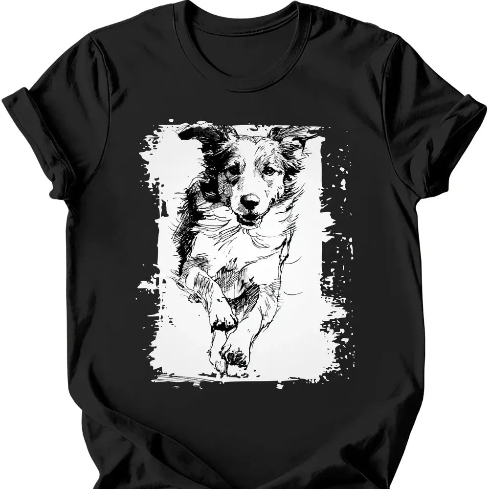 Brittany running dog tee black