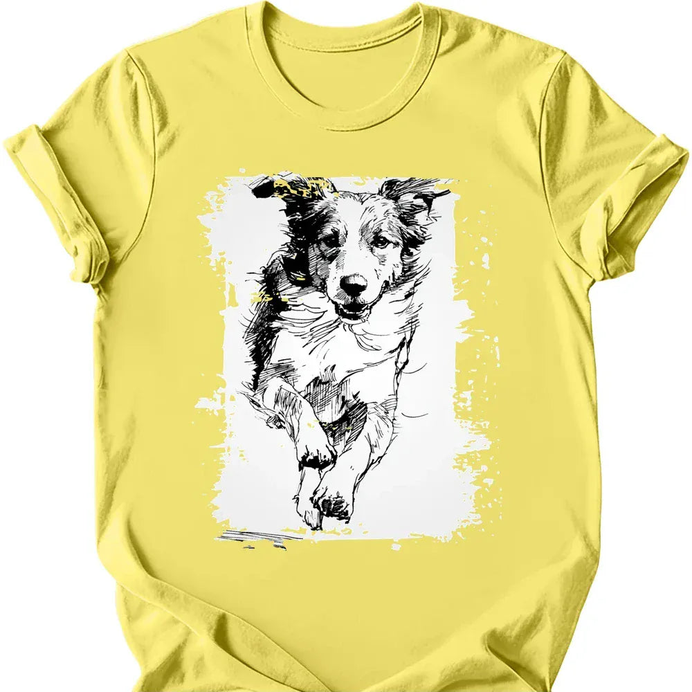 Brittany running dog tee cornsilk
