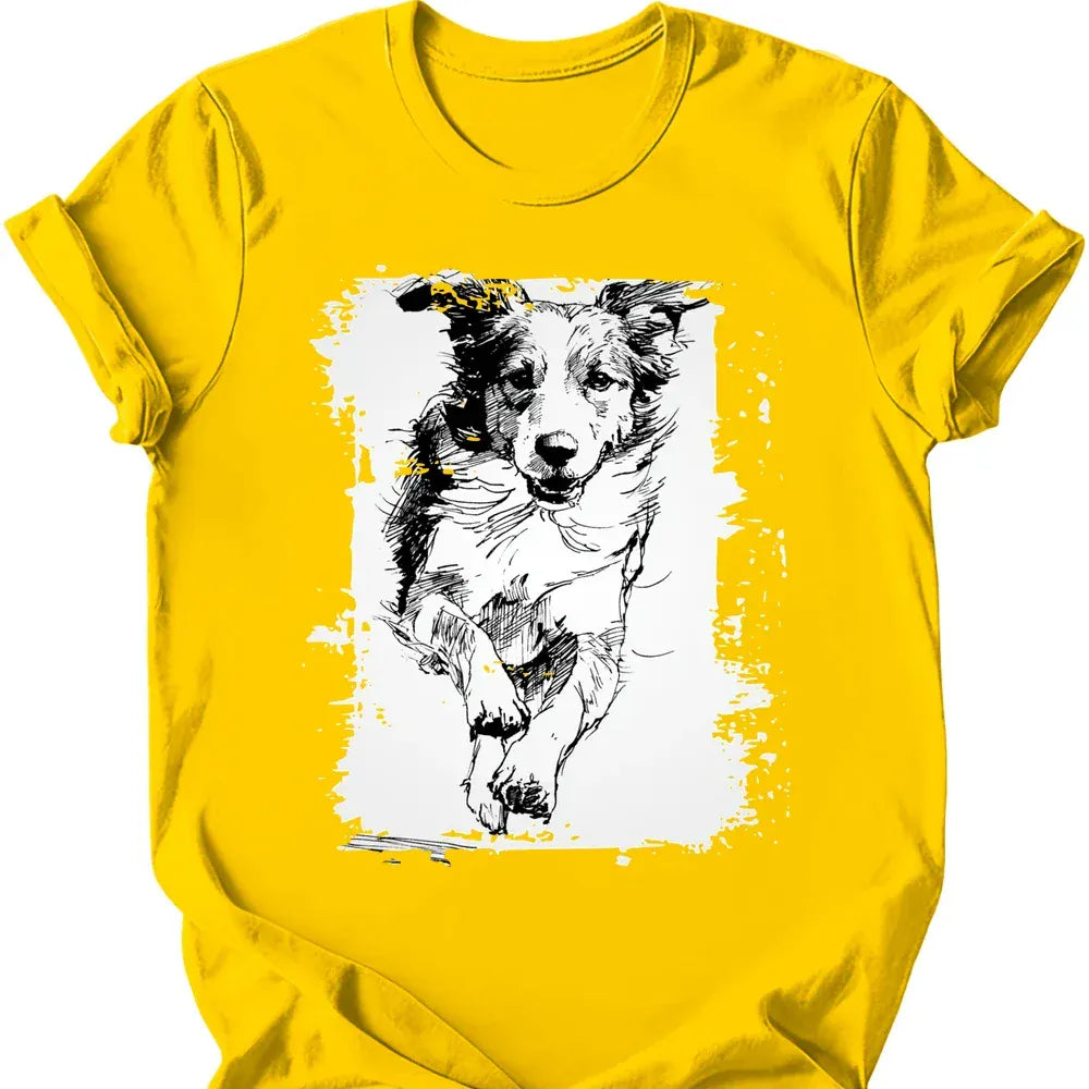 Brittany running dog tee daisy