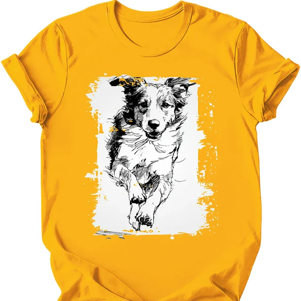 Brittany running dog tee gold