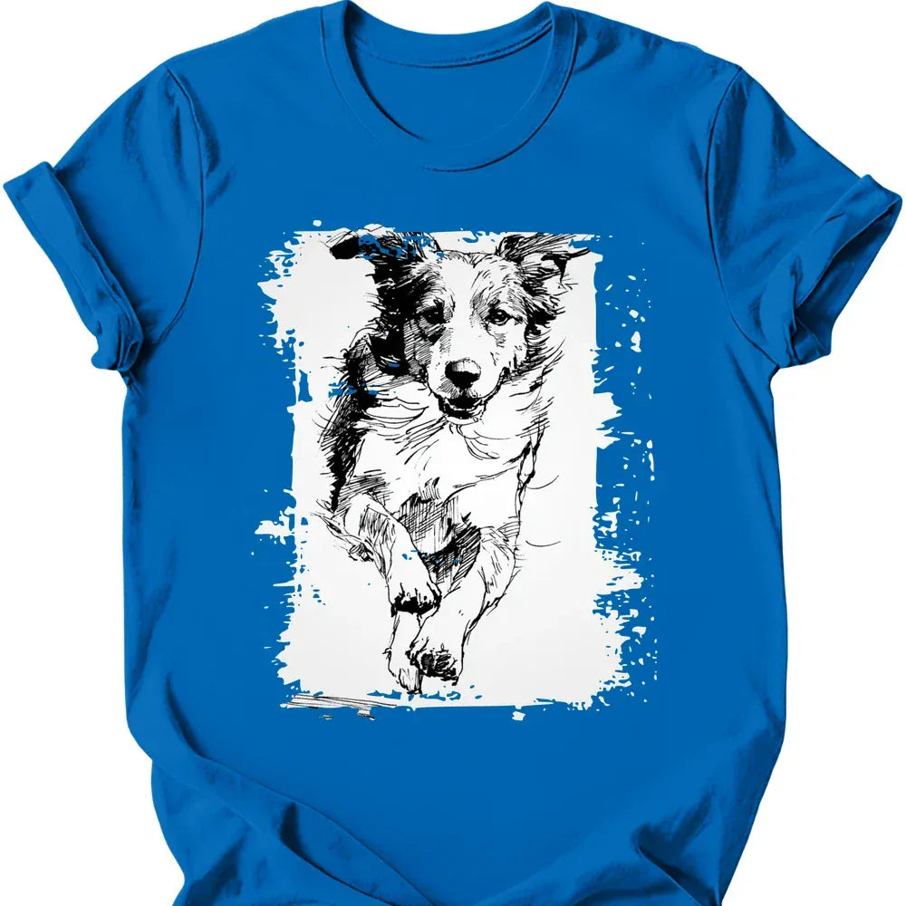 Brittany running dog tee royal