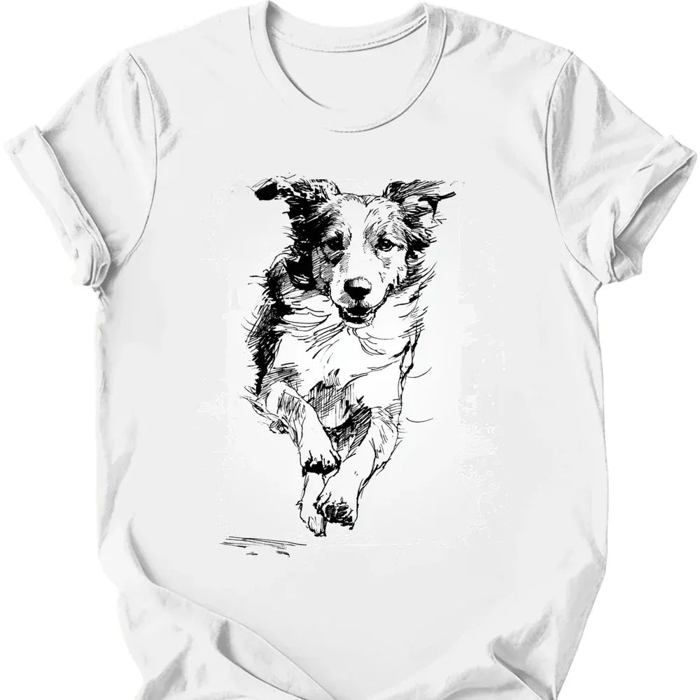 Brittany running dog tee white