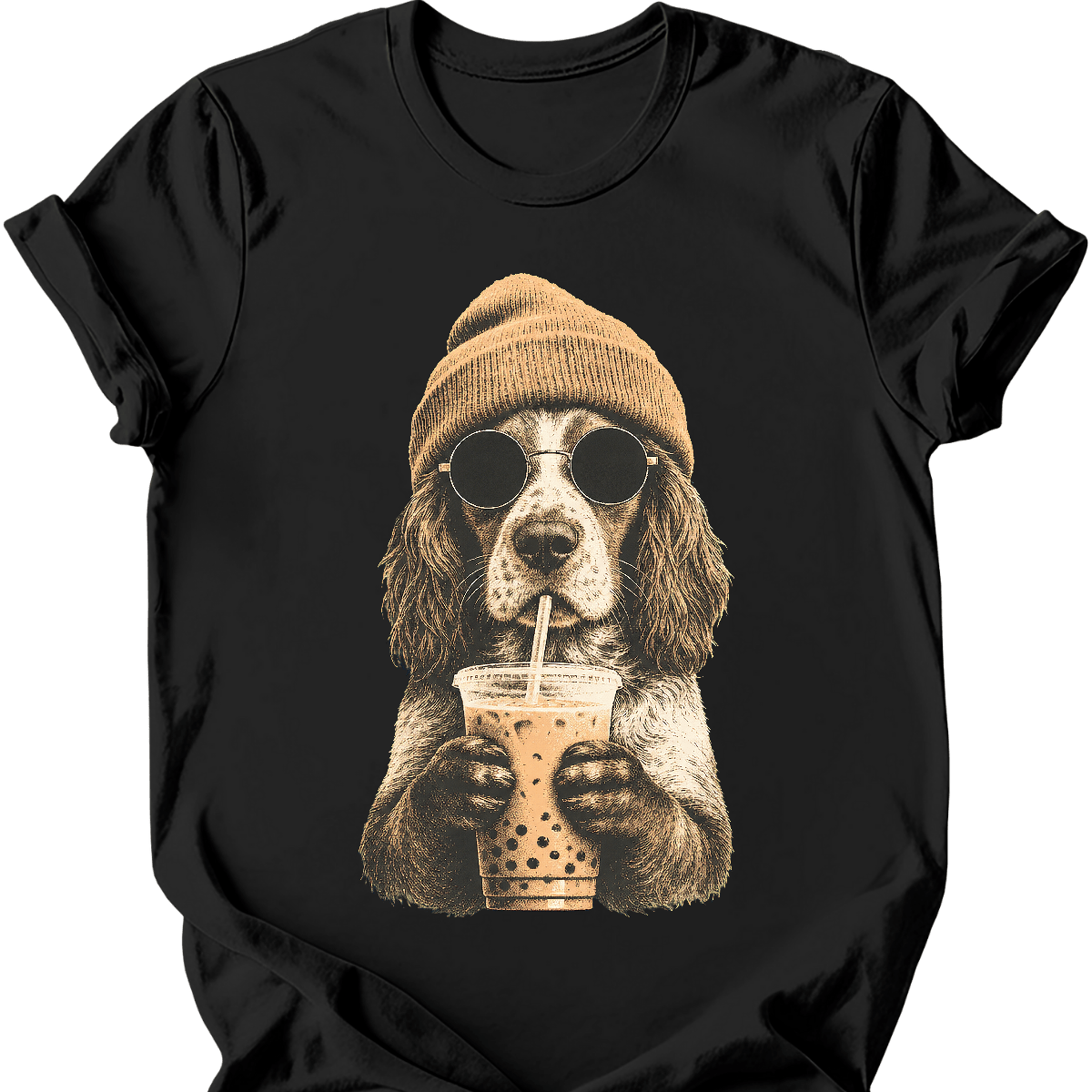 Brittany spaniel hipster dog tee black