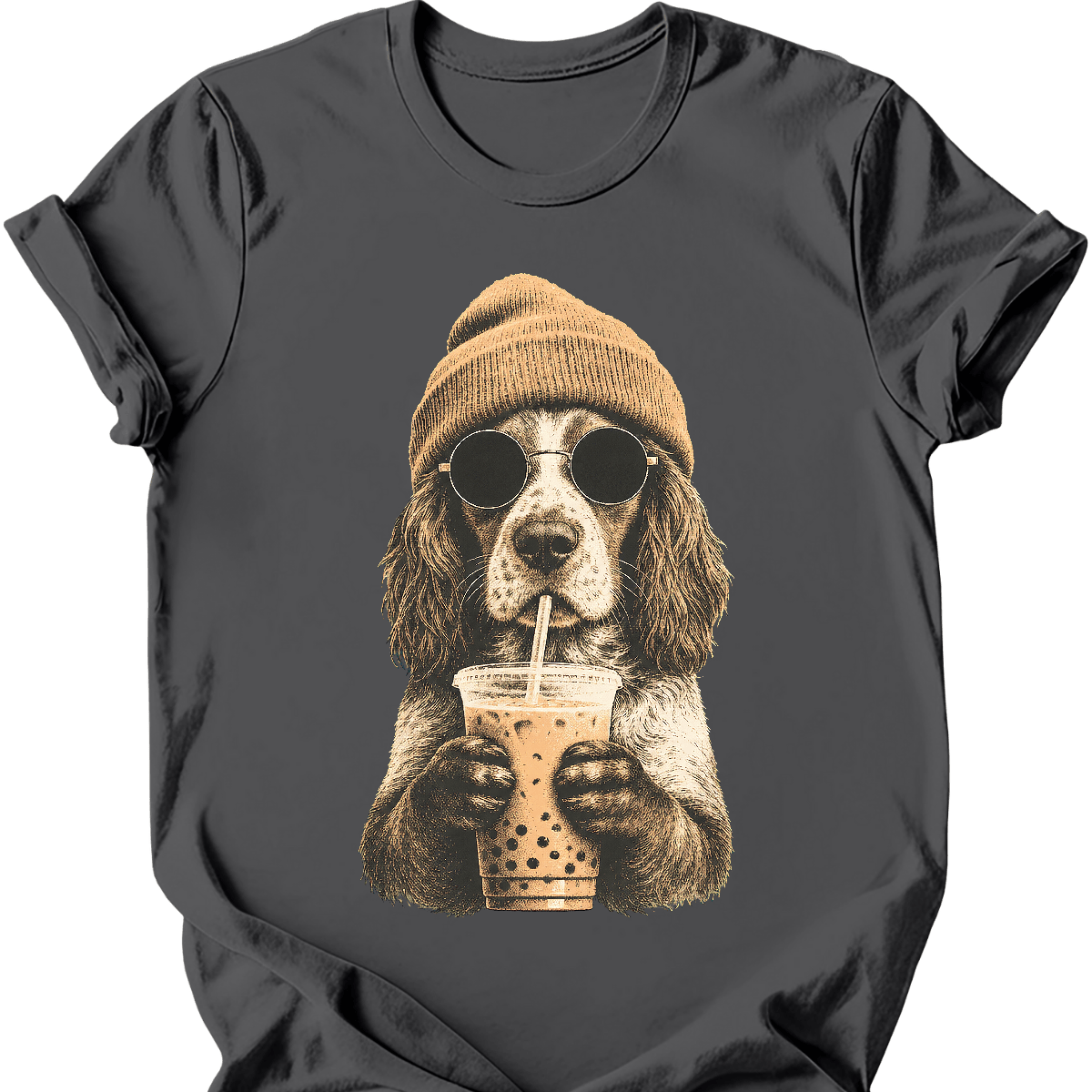 Brittany spaniel hipster dog tee charcoal