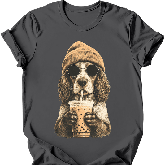 Brittany spaniel hipster dog tee charcoal